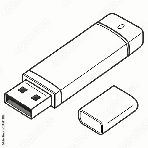 Simple USB Flash Drive Vector Art Isolated on White Background