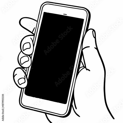 Hand Holding Smartphone Vector Icon, White Background