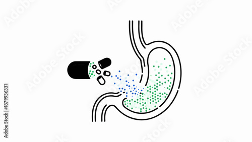 Capsule releasing particles into stomach