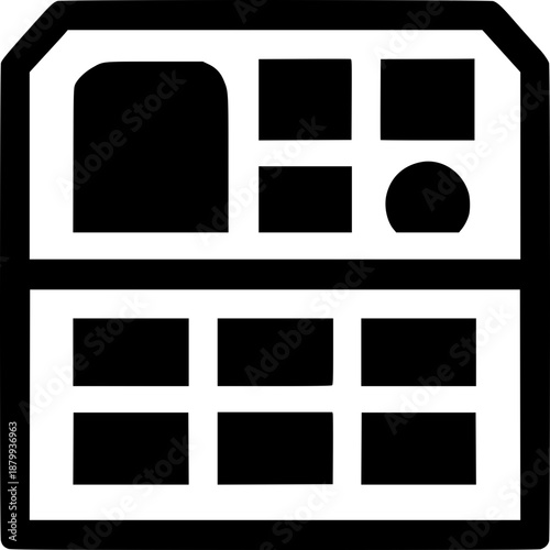 Media Library Icon: Digital media collection and content management interface, black solid vector icon