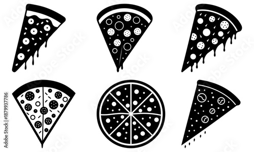 Slices of pizza with various toppings on a white background pepperoni cheese