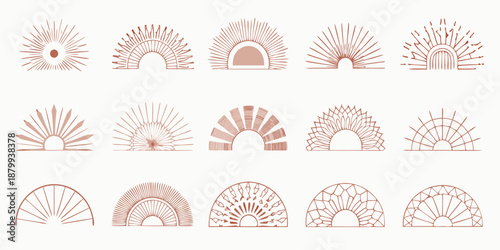 collection of various abstract sunburst designs in a uniform color