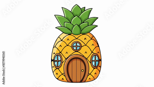 Cartoon-style pineapple house with a round door and windows