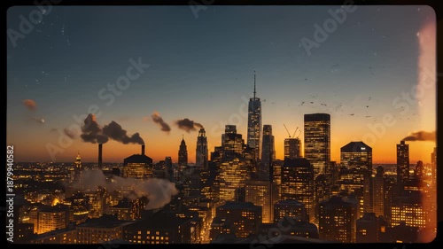 New York City Skyline Transforms From Sunset to Night Lights