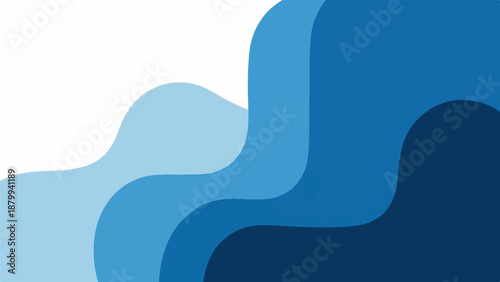 Abstract blues create flowing waves against a stark white background