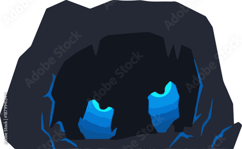 Abstract dark cave opening with glowing blue crystal formations