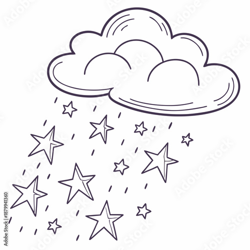Minimalist Cloud Raining Stars Vector Icon Design