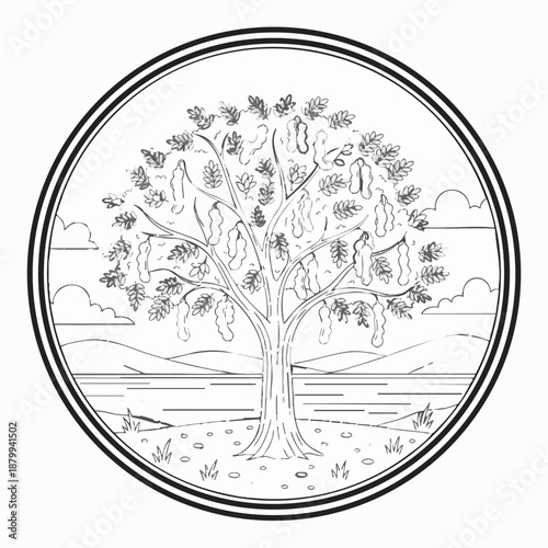 Tamarind tree coloring book page design.
