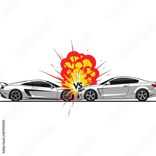 Two Sports Cars in a Dramatic Collision Illustration.