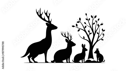 Deer Rabbit Squirrel Silhouette Illustration.