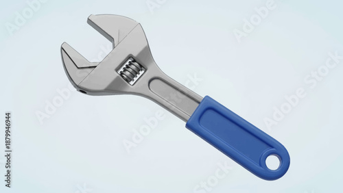 Adjustable Wrench with Blue Handle on a Clean Background.