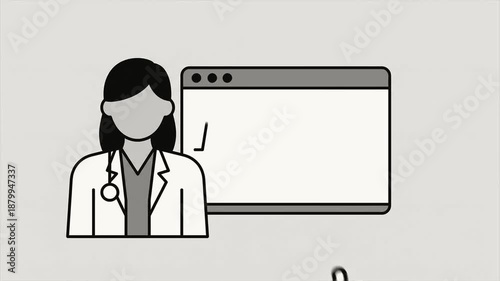 doctor use technology for diagnosis Flat 2D vector outline illustration animation