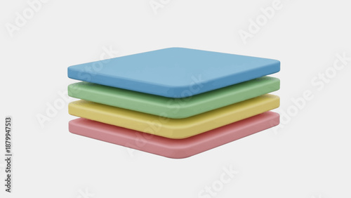 Stack of colorful square coasters on a light background.