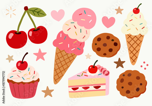 Sweet Dessert Elements in Flat Illustration for Cute Food Design