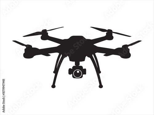 Drone silhouette vector collection, Black silhouette of a quadcopter drone with camera vector illustration