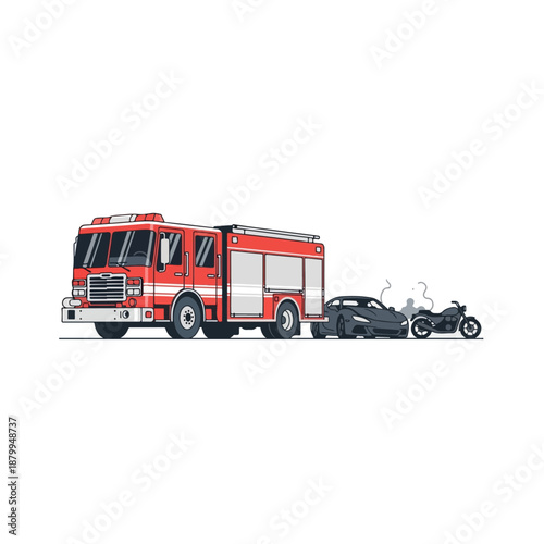 Fire Truck Responds to Vehicle Accident Scene.