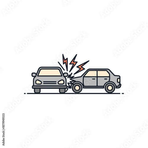 Two Cars Colliding in a Road Accident Illustration.