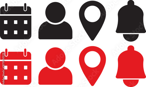 Calendar and time management icons. Location pin and map markers template. Slim line icon set for web. Precise date and timing signs,
