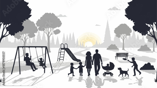 Family enjoying a sunny day at the park playground.