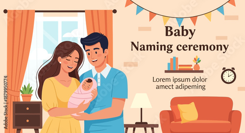 Young parents holding newborn baby.