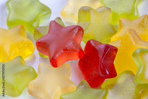 Multiple star shaped jelly bons background macro