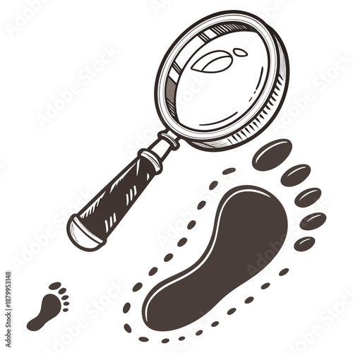 Flat Vector Illustration of a Magnifying Glass over a Footprint