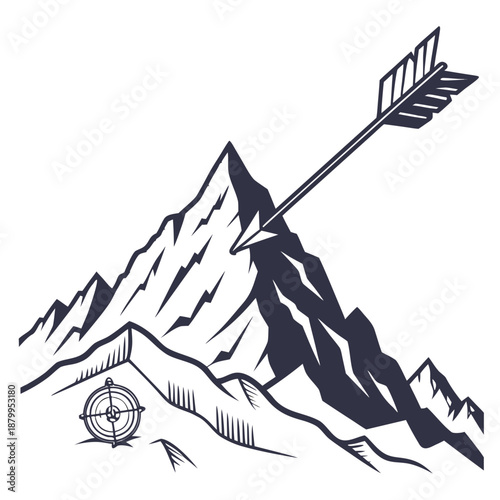 Mountain Peak Pierced by Arrow Achievement Flat Vector