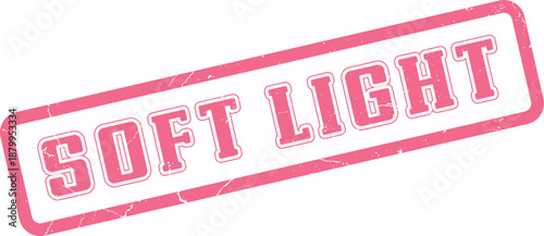 A charming pink distressed stamp design features the uplifting phrase Soft Light in a rectangular frame