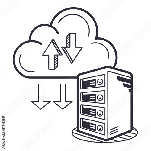 Flat Vector Illustration of a Blue Cloud Data Server Icon