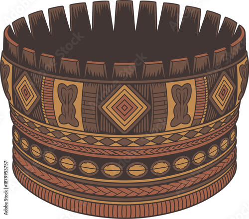 African Tribal Bracelet Vector with Geometric Patterns and Earth Tones