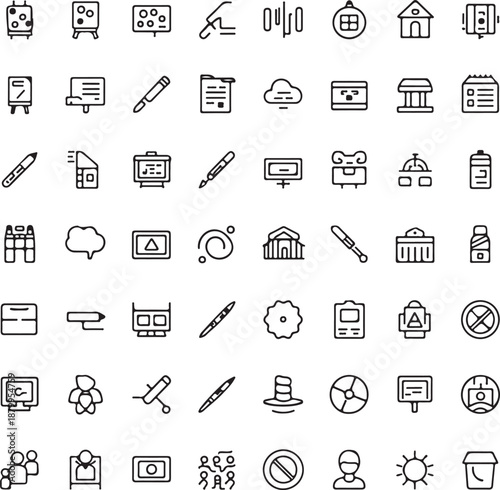 Paint brushes line icons. Color palette, Paint tin or bucket, Roller tool. Pantone samples, Dye quality, Creative art brush line icons. Finishing work, Painter tool and Dye color palette.