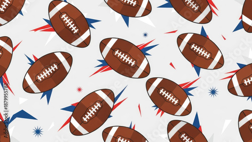 American Football Pattern Seamless Background with Explosions.