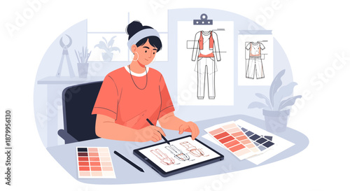 Woman working on fashion design project.