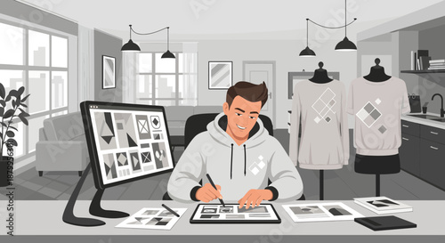 Man working on fashion design project.