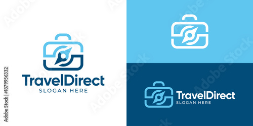Creative simple travel direct logo template. Suitcase with compass logo design vector illustration.