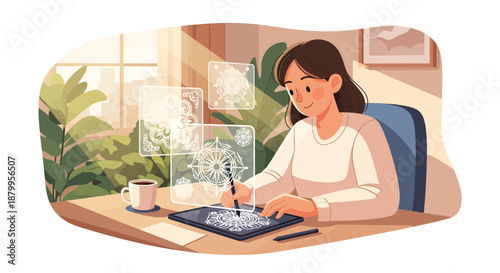 Woman working on digital tablet 1.