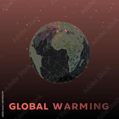 Polygonal earth illustration depicting the effects of global warming on the planet