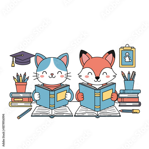 Animal Friends Reading Together