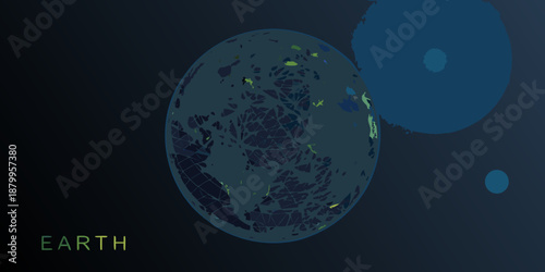 Abstract representation of earth with moons in a dark space scene