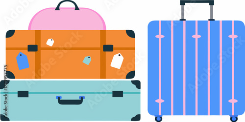 A colorful stack of vintage and modern suitcases ready for travel