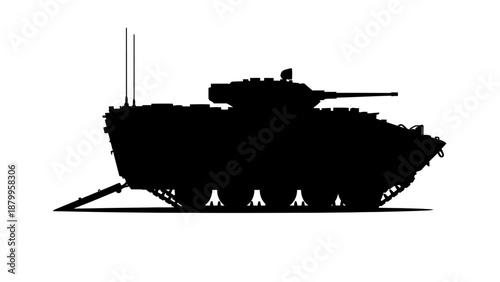Silhouette of a modern military tank in action