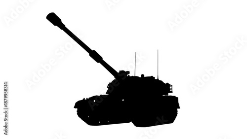 Silhouette of a military tank with long gun barrel