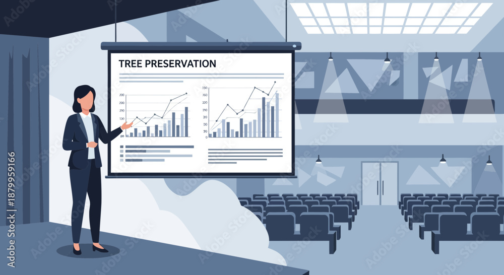 Obraz premium Businessman presenting tree preservation graph.