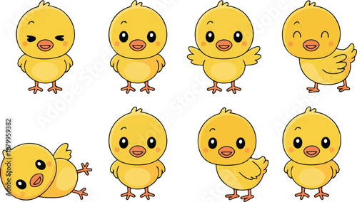 Cute Baby Chicken Cartoon Mascot Vector Set  8 Funny Poses