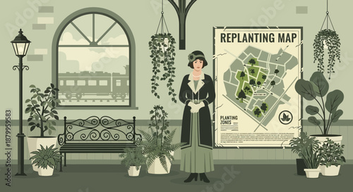 Woman holding a potted plant outdoors.