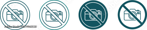 No photography allowed sign icon set, cameras crossed out
