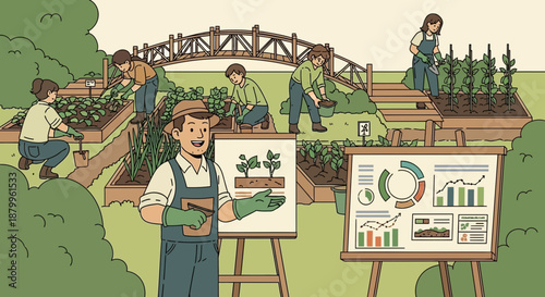 Man standing with garden growth chart.