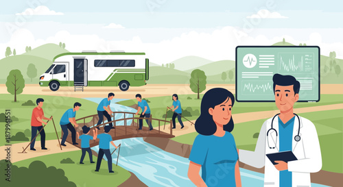 Medical professionals in blue uniform.