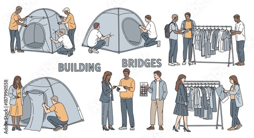 People Building Bridges Together Outdoors.