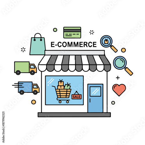 E commerce Storefront with Shopping Cart and Delivery Icons